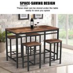 MIERES Dining Table Set for 4 Metal Legs Stools Kitchen Counter w/Adjustable Feet, Breakfast Nook Wood Tabletop of 47x 23.6 x 32.7, Small Space Table & Chairs, 5pcs, Rustic Brown