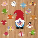 Huray Rayho DIY Wooden Gnome with Detachable Magnet Wood Patches Interchangeable Cutouts Kit Seasonal Craft Chunky Gnome Decorative Home Sign Fall Thanksgiving Christmas