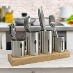 Sorbus Silverware Holder with Caddy for Spoons, Knives Forks, etc — Ideal for Kitchen, Dining, Entertaining, Buffet, Picnic, and More — Stainless Steel with Bamboo Wood Base