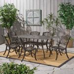 Christopher Knight Home Hallandale Outdoor Sarasota Cast Aluminum Rectangular Dining Set, 7-Pcs Set, Hammered Bronze