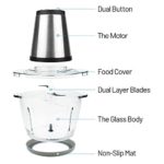 Electric Food Chopper, 5-Cup 1.2L Mini Meat Vegetable Fruit Processor with 4 Detachable Stainless Steel Blades Fast & Slow 2 Speeds 230W Easter Gifts