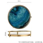 LUCY STORE Blue Marble Texture Disc Storage Tray Metal Crafts Luxury Home Living Room Dining Bedroom Decoration (36 36 8.5CM)