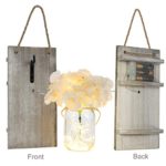 Rustic Grey Mason Jar Sconces for Home Decor, Decorative Hanging Wall Decor Mason Jars with LED Strip Lights, Silk Hydrangea, Iron Hooks for Home & Kitchen Decorations, 6-Hour Timer, Set of 2