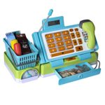 Playkidz Interactive Toy Cash Register for Kids – Sounds & Early Learning Play Includes Play Money Handheld Real Scanner Working Scale & Calculator, Live Microphone Food Boxes Plastic Fruit & Basket