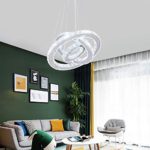 Winretro Modern DIY Crystal LED Chandelier Light Fixture 3 Rings Round Pendant Lighting Adjustable Stainless Steel Ceiling Lamp for Living Room Dining Room Bedroom(Cold White)