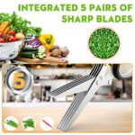 Updated 2021 Herb Scissors Set – Cool Kitchen Gadgets for Cutting Fresh Garden Herbs – Herb Cutter Shears with 5 Blades and Cover, Sharp and Anti-rust Stainless Steel, Dishwasher Safe (Black-White)