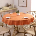 SPRICA Round Tablecloth, Cotton Linen Tassel Table Cover for Kitchen Dinner Table, Decorative Solid Color Table Desk Cover,Diameter 70″, Orange Red