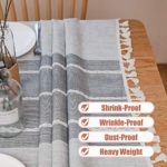 Vonabem Table Cloth Tassel Cotton Linen Table Cover for Kitchen Dinning Wrinkle Free Table Cloths Rectangle/Oblong (58”x102”, 8-10 Seats, Grey Lines)