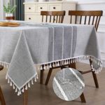 Waterproof Indoor and Outdoor Tablecloth Tassel Linen Fabric Table Cover for Kitchen Dinning Picnic Wrinkle Free Table Clothes for Rectangle Tables(Grey, Rectangle/Oblong, 55”x102”, 8-10 Seats)