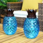 Sunnydaze Tropical Pineapple 3-in-1 Blue Glass Outdoor Torches – 23- to 63-Inch Adjustable Height – Glass Torches with Metal Poles – Great for Backyard Lighting and Entertaining – Set of 2