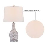 Maxax Crystal Table Lamps Set of 2 with White Fabric Shade, 3-Way Dimmable Decorative Bedside Nightstand Desk Lamps for Living Room Bedroom Dining Room Kitchen, Chrome Finish