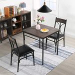 VECELO 3-Piece Dining Room Kitchen Table and Pu Cushion Chair Sets for Small Space, Retro Brown
