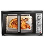 Toaster Convection Oven Countertop Aobosi Convection Toaster Oven Electric Rotisserie Oven Pizza Oven French Single Door Pull Bake/Toast/Roast/Heat 47QT/45L Extra Large 1500W Stainless Steel 27X19X20″