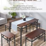 kealive Dining Table Set Kitchen Table with Bench 5 Pieces Modern Wood Table Top 2 Benches and 2 stools, Kitchen Dining Room Furniture Set 43.3’’L x 27.6’’W x 29.5’’H Metal Frame, Brown