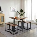 Giantex 5 Piece Dining Table Set, Dining Set for 4 with Square Stools, Small Kitchen Table Set with Metal Frame, Compact Design for Small Space, Home Kitchen Bar Pub Apartment (Walnut & Black)