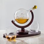 Whiskey Decanter Globe Set with 2 Etched Globe Whisky Glasses – for Liquor, Scotch, Bourbon, Vodka – 850ml