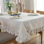 Amzali Cotton Linen Tablecloth Flounces Fabric Dust-Proof Table Cover for Kitchen Dinner Picnic Table Cloth Tabletop Buffet Home Decoration (Rectangle/Oblong, 55 x 86 Inch, Linen)