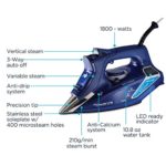 Rowenta DW9280 Digital Display Steam Iron, Stainless Steel Soleplate, 1800-Watt, 400-Hole, Blue