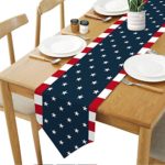 Bosstar Independence Day 4th of July Table Runner Dresser Scarves American Flag Cotton Linen Kitchen Home Decor Table Runners for Party Wedding Dining (Blue, 13 x 70 inches)
