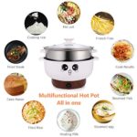 MINGPINHUIUS 4-in-1 Multifunction Electric Cooker Skillet Wok Electric Hot Pot For Cook Rice Fried Noodles Stew Soup Steamed Fish Boiled Egg Small Non-stick with Lid (2.3L, with Steamer)