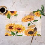 Mugod Sunflowers Placemats Hand Drawn Vibrant Yellow Watercolor Sunflowers on Background of Old Letters Decorative Heat Resistant Non-Slip Washable Place Mats for Kitchen Table Mats Set of 4 12″x18″