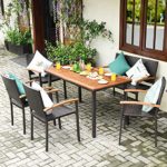 Tangkula 6 Piece Patio Dining Set, Outdoor Acacia Wood Dining Furniture w/Acacia Wood Table Top, Modern Conversation Set w/ 4 Rattan Chairs & 1 Rattan Bench for Backyard Garden Poolside Lawn