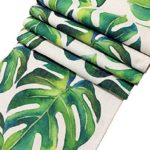 BOXAN 12×108 inch Burlap Table Runner with Palm Leaves, Hawaiian Luau Jungle Beach Themed Party Decorations, Ourtdoor Spring Summer Wedding Shower Kitchen Table Linen Decor Accessories