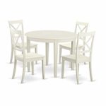 East West Furniture Dinette Set 5 Pc – Linen White Color Wooden Kitchen Chairs Seat – Linen White Finish Dining Room Table and Frame