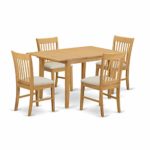 East West Furniture NOFK5-OAK-C 5-Piece Kitchen Dining Set – 4 Dining Chairs and Kitchen Table – Rectangular Table Top – Slatted Back and Linen Fabric Chair Seat (Oak Finish)