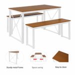 vinking 3 Piece Dining Set 1 Table with 2 Benches Metal Frame and MDF Board Kitchen Dining Room Furniture for 4 People White