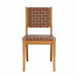Amazon Brand – Rivet Faux Leather Woven Dining Chair with Wood Frame, Set of 2, 18″W, Brown