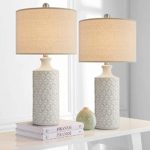 PORTRES 24.75’’ Modern Contemporary Ceramic Table Lamp Set of 2 for Bedroom White Desk Decor Lamps for Living Room Study Room Office Dorm Minimalist Bedside Nightstand Lamp End Table Lamps