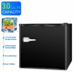 LHRIVER Portable Small Deep Freezer – 7 Freezer Thermometer 1.2 cu. ft Mini Upright Freezer, Single Door Reversible and Adjustable Leveling Legs Stainless Steel Door for Office, Black