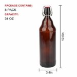 Glass Bottles, COMUDOT Refillable Brown Glass Storage Bottle with Swing Top Lids, Amber Iron Clasp Bottles with Stickers&Pen for Home Brewing, Drinks, Sauces, Industrial products, etc (1000ML, 8 PCS)