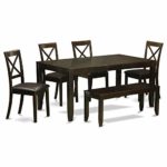 6 PC Dining Table with bench-Kitchen Tables Plus 4 Dining Chairs and Bench