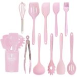 K & G Silicone Cooking Utensils Set of 11 Pieces Food Grade, Heat Resistant Pink Kitchen Utensils Set Non-Stick Dishwasher Safe and Cookware Friendly