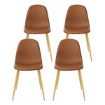 CangLong Washable PU Cushion Seat Back, Mid Century Metal Legs for Kitchen Dining Room Side Chair, 4 pcs pack, Brown 4