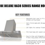 KOBE RA3830SQB-WM-5 Deluxe 30″ Wall Mount Range Hood, 3-Speed, 680 CFM, LED Lights, Baffle Filters