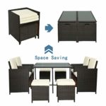 STARTOGOO 9 Piece Patio Furniture Dining Outdoor Space Saving PE Wicker Rattan Chairs Conversation Sets with Glass Table, Cushions and Ottoman for Lawn, Garden, Backyard (Brown), Black