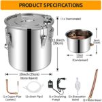 Stainless Steel Water Alcohol Distiller for Gin Whisky Wine Brandy Making Copper Tube Home Brew Wine Making Kit with Build-in Thermometer 3 Gallon 12L Spirits Boiler for Beginners Experts (3Gal)