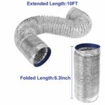 2 Pack Flexible Air Duct Hose 4 Inch 10 Feet Non-Insulated Flex Air Aluminum Foil Ducting Dryer Vent Hose for HVAC Ventilation, Heating Cooling and Exhaust, with 4 Clamps, Silver