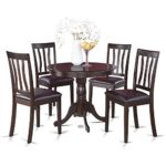 East-West Furniture dining table set- 4 Fantastic chairs for dining room – A Gorgeous wood kitchen table- PU Leather seat and Cappuccino Finnish dinner table