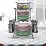 Sorbus Buffet Caddy — 7-Piece Stackable Set Includes Plate, Napkin, and Silverware Holder, 3-Tier Detachable Tabletop Organizer — Ideal for Kitchen, Dining, Entertaining, Parties,Thanksgiving (Black)