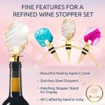 Wine Stoppers Decorative Set with Stand Gold – 3 Crystal & Stainless Steel Champagne Stoppers with Matching Rack – Wine Accessories for Bar Set, Wedding Gifts for Couple, & More by Wanda Living