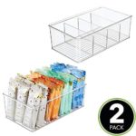mDesign Plastic Food Storage Organizer Bin Box – 4 Divided Sections – Holder for Seasoning Packets, Pouches, Soups, Spices, Snacks for Kitchen, Pantry, Cabinet, Refrigerator, 2 Pack – Clear