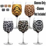 Wine Glass Sleeve Identifiers to Fit Standard White Wine Glass – 5 Pack Neoprene Set in Animal Print Patterns – Leopard Cheetah Zebra Tiger Giraffe Wine Gifts For Women – Wine Accessories