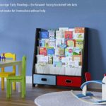 SEIRIONE Kids Bookshelf, 4 Sling Book Display Stand, 2 Toys Storage Organizer Cube Bins, Espresso
