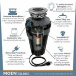 Moen Space Saving Continuous Feed and Lighted Garbage Disposal, Power Cord Included (1 HP)