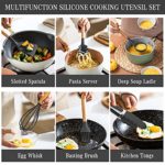 Silicone Cooking Utensils Kitchen Utensil Set with Holder, Umite Chef 31PCS 446°F Heat Resistant Kitchen Spatula set, Wooden Handles Kitchen Gadgets Tools Set for Nonstick Cookware (BPA Free, Grey)