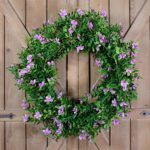 idyllic 20 Inches Spring Green Wreath Wild Daisy Floral Twig Purple Flowers Door Wreath Indoor Seasonal Decor Farmhouse Style